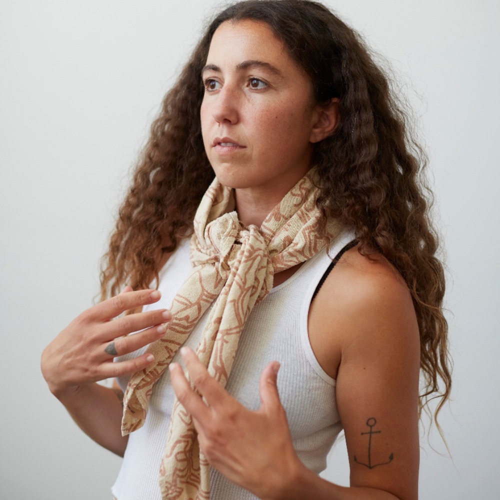 JENNY PENNYWOOD abstract cream silk noil bandana scarf
